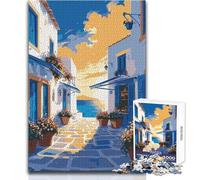 Puzzle pour Adolescents de 1000 pièces représentant Une scène de Rue sur Une île Grecque Profitez de Moments de détente et de Calme Découpe Nette et résistante Jeu de Loisirs créatifs 50x75cm