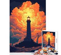 Puzzle pour Adolescents de 1000 pièces thème Phare sous Les Nuages du Coucher de Soleil à Monter soi-même Jeu éducatif avec Poster et fiche de Questions Assortis Dimensions 38x52cm