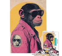 Puzzle pour Adolescents de 1000 pièces Un chimpanzé Cool avec des Lunettes de Soleil Jeu Manuel pour Adultes défi Difficile idéal comme Cadeau pour Toute la Famille (Taille 50x75cm)