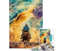 Puzzle pour Adolescents de 1000 pièces Un Cowboy chevauchant vers l'inconnu Un défi à relever Cadeau d'anniversaire idéal Jeu éducatif pour Les 14 Ans et Plus Puzzle proposé (38x26cm)