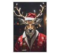 Puzzle pour Adolescents Deer Drinking Beer Xmas Puzzle pour Adultes Jeux Amusants Améliore La Mémoire Activités Amusantes À La Maison, 75x50cm/1000pcs