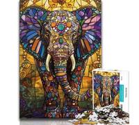 Puzzle pour Adolescents éléphant en vitrail 1 000 pièces pour Adultes et Adolescents Difficile avec des pièces entièrement imbriquées de Formes aléatoires 38x26cm