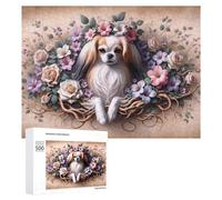 Puzzle pour Adolescents Floral Wreath with Cute Dog Puzzle Adulte Anti-Stress, Cadeau d'anniversaire, Cadeaux, 500 PCS