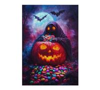 Puzzle pour Adolescents Halloween Pumpkin & Grim Reaper Puzzle pour Adultes Jeux Amusants Améliore La Mémoire Activités Amusantes À La Maison, 38x26cm/1000pcs