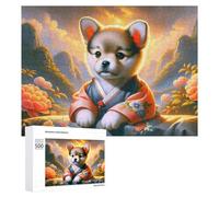 Puzzle pour Adolescents Japanese Puppy in Kimono Puzzle Adulte Anti-Stress, Cadeau d'anniversaire, Cadeaux, 500 PCS