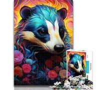 Puzzle pour Adolescents, Motif Fleurs de Blaireau au Miel, 1 000 pièces, pour Adultes, Jeu Familial, Anti-Stress, défi Difficile, Superbes Cadeaux et Jouets, 75x50cm