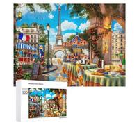 Puzzle pour Adolescents Parisian Café with Eiffel Tower View -1 Puzzle Adulte Anti-Stress, Cadeau d'anniversaire, Cadeaux, 500 PCS