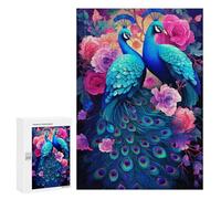 Puzzle pour Adolescents Peacock Paradise Vibrant Floral Artwork Puzzle Adulte Anti-Stress, Cadeau d'anniversaire, Cadeaux, 300 PCS