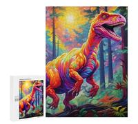 Puzzle pour Adolescents Rainbow Dinosaur in Fantasy Forest Puzzle Adulte Anti-Stress, Cadeau d'anniversaire, Cadeaux, 500 PCS