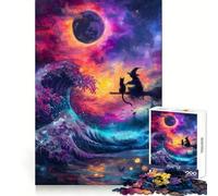Puzzle pour Adolescents Sorcière et Chat sur Une Vague, 1000 pièces, stimule la mémoire, Divertissement Occasionnel, découpe de qualité, Cadeau d'anniversaire (38x52cm)