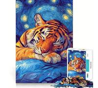 Puzzle pour Adolescents Tigre Dormant sous Un Ciel étoilé 1000 pièces Renforce la mémoire Simple, Amusant, de qualité, Un Cadeau mémorable 50x75cm
