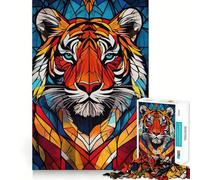 Puzzle pour Adolescents Tigre et vitrail 1000 pièces renforce la mémoire, Simple et Amusant, de qualité supérieure, Un Cadeau mémorable 38x26cm