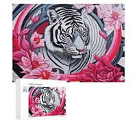 Puzzle pour Adolescents White Tiger Amidst Floral Whirlwind Puzzle Adulte Anti-Stress, Cadeau d'anniversaire, Cadeaux, 300 PCS