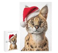 Puzzle pour Adolescents1000 PCS Christmas Serval Cat with Santa Hat Puzzle pour Adultes - Jeux Amusants Et Stimulants - Offrez-Le en Cadeau À Toute La Famille 1000 PCS
