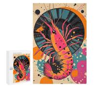 Puzzle pour Adolescents1000 PCS Shrimp with Retro Design Abstract Shrimp Artwork in Vibrant Colors Puzzle pour Adultes - Jeux Amusants Et Stimulants - Offrez-Le en Cadeau À Toute La Famille 1000 PCS