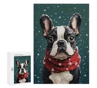 Puzzle pour Adolescents300 PCS Boston Terrier in Christmas Outfit Festive Dog Wall Art Puzzle pour Adultes - Jeux Amusants Et Stimulants - Offrez-Le en Cadeau À Toute La Famille 300 PCS