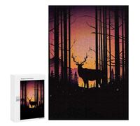 Puzzle pour Adolescents300 PCS Forest Sunset with Deer Silhouette Puzzle pour Adultes - Jeux Amusants Et Stimulants - Offrez-Le en Cadeau À Toute La Famille 300 PCS