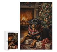 Puzzle pour Adolescents300 PCS Rottweiler Christmas Portrait Christmas Tree Dog Print Puzzle pour Adultes - Jeux Amusants Et Stimulants - Offrez-Le en Cadeau À Toute La Famille 300 PCS