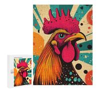 Puzzle pour Adolescents500 PCS Retro Rooster Illustration Vibrant Rooster Striking Pop Art Farm Animal Print Puzzle pour Adultes - Jeux Amusants Et Stimulants - Offrez-Le en Cadeau À Toute La Famill