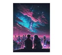 Puzzle pour Adolescents52x38cm/1000pcs Couple Silhouettes Night Cityscape Casse-tête pour Adolescents - Décoration Murale pour Anniversaire, Noël 52x38cm/1000pcs
