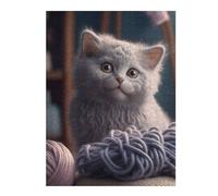 Puzzle pour Adolescents52x38cm/1000pcs Curious Kitten with Yarn Puzzle pour Adultes - Jeu De Réflexion - Cadeau d'anniversaire - Cadeau Anti-Stress 52x38cm/1000pcs