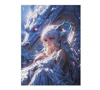 Puzzle pour Adolescents52x38cm/1000pcs Enchanted Bond Elven Maiden and Mystic Dragon Casse-tête pour Adolescents - Décoration Murale pour Anniversaire, Noël 52x38cm/1000pcs