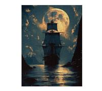Puzzle pour Adolescents52x38cm/1000pcs Pirate Ship Full Moon Puzzle pour Adultes - Jeu De Réflexion - Cadeau d'anniversaire - Cadeau Anti-Stress 52x38cm/1000pcs