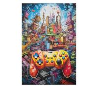 Puzzle pour Adolescents75x50cm/1000pcs Vibrant Cityscape with Gaming Controller Puzzle pour Adultes, Décoration Murale, Cadeau d'anniversaire Idéal pour Toute La Famille 75x50cm/1000pcs
