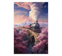 Puzzle pour Adolescents75x50cm/1000pcs Vintage Sakura Steam Train Puzzle pour Adultes - Jouets Anti-Stress - Analyse Et Logique - Cadeaux pour Réduire Le Stress 75x50cm/1000pcs