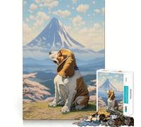 Puzzle pour adulte, 1000 pièces, Basset Hound, Berg Fuji, découpe précise, art, jouet de réflexion intelligent, jeu de détente, décoration de Noël, cadeau (50 x 75 cm)