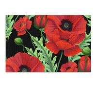 Puzzle pour adulte 500 pièces Fleurs de coquelicot rouge, feuilles vertes, jeux noirs, cadeaux techniques, paysage, œuvre d'art, impression d'animaux, 52 x 37 cm