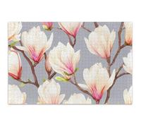 Puzzle pour adulte 500 pièces Fleurs de magnolia Crème Rose Famille Éléphant Blanc Cadeaux Adultes Art Peinture Floral Art Peinture 52,8 x 37,9 cm