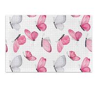 Puzzle pour adulte de 1 000 pièces Famille d'éléphant blanc Cadeau Puzzle Scène d'automne Animal Art Puzzle Rose Gris Papillons Blancs 75 x 50 cm
