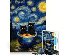 Puzzle pour Adultes 1000 Chats dans Une Tasse︰ La Nuit étoilée,Jeu de Construction Artistique avec Bords précis,Jeu de société Cozy Time,décoration Murale de Noël (38x26cm)