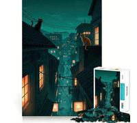 Puzzle pour Adultes 1000 Chats sur Les toits la Nuit,Jeu de Construction Exact Edge Art Focus,Cozy Time Game,décoration Murale de Noël (50x75cm)