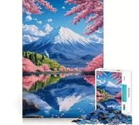 Puzzle pour Adultes 1000 Fleurs de Cerisier chez Fuji Exact Edge Art Focus Building Toy Cozy Time Game Décoration Murale de Noël (38x26cm)