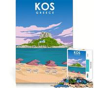 Puzzle pour Adultes 1000 KOS Grèce Plage Art Premium Edge Art Jouet de compétences cognitives Jeu Occasionnel Jeu Amusant d'anniversaire (38x52cm)