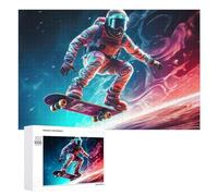 Puzzle pour Adultes 1000 PCS Astronaut Skateboarding in Space Casse-tête pour Adolescents, Jeu De Réflexion, Course De Vitesse, Cadeaux d'anniversaire Et Originaux 1000 PCS