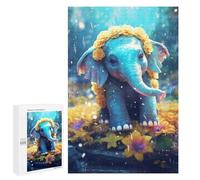 Puzzle pour Adultes 1000 PCS Baby Elephant with Flowers Puzzles pour Adolescents Jeu Manuel Décoration Intérieure Jeu Stimulant Cadeaux 1000 PCS