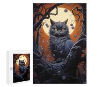 Puzzle pour Adultes 1000 PCS Black Cat Under Full Moon Puzzles pour Adolescents Jeux Relaxants Cadeaux pour Femmes Cadeaux Uniques pour Anniversaire Et Noël 1000 PCS