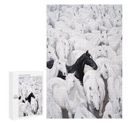Puzzle pour Adultes 1000 PCS Black Horse Among White Ones-1 Puzzles pour Adultes Course De Vitesse Manuelle Activité Parent-Enfant, pour Toute La Famille 1000 PCS