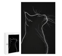 Puzzle pour Adultes 1000 PCS Black White Cute Cat Silhouette Puzzles pour Adolescents Jeu Manuel Décoration Intérieure Jeu Stimulant Cadeaux 1000 PCS