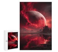 Puzzle pour Adultes 1000 PCS Blood Moon Reflection Fantasy Landscape Puzzles pour Adultes Course De Vitesse Manuelle Activité Parent-Enfant, pour Toute La Famille 1000 PCS