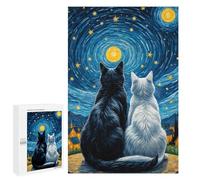 Puzzle pour Adultes 1000 PCS Cats in Love Starry Night Puzzles pour Adolescents Jeux Relaxants Cadeaux pour Femmes Cadeaux Uniques pour Anniversaire Et Noël 1000 PCS