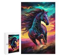 Puzzle pour Adultes 1000 PCS Colorful Horse Sunset Casse-tête pour Adolescents, Jeu De Réflexion, Course De Vitesse, Cadeaux d'anniversaire Et Originaux 1000 PCS