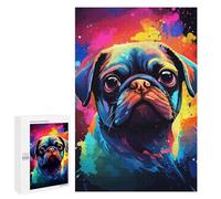 Puzzle pour Adultes 1000 PCS Colorful Pug Art Print-2 Puzzles pour Adolescents Découpe De Précision pour Anniversaire, Noël Jouet Jeu Intellectuel 1000 PCS
