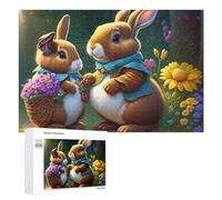 Puzzle pour Adultes 1000 PCS Easter Bunny Basket with Flowers Puzzle pour Adultes, Jeu De Réflexion, Cadeau pour Femmes, Activités Amusantes À La Maison, 1000 PCS