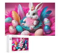 Puzzle pour Adultes 1000 PCS Easter Bunny with Colorful Eggs Puzzle pour Adultes, Jeu De Réflexion, Cadeau pour Femmes, Activités Amusantes À La Maison, 1000 PCS