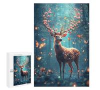 Puzzle pour Adultes 1000 PCS Enchanted Forest Deer with Flowers Puzzles pour Adultes Course De Vitesse Manuelle Activité Parent-Enfant, pour Toute La Famille 1000 PCS