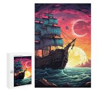 Puzzle pour Adultes 1000 PCS Fantasy Pirate Ship Sunset Puzzles pour Adolescents Jeux Relaxants Cadeaux pour Femmes Cadeaux Uniques pour Anniversaire Et Noël 1000 PCS